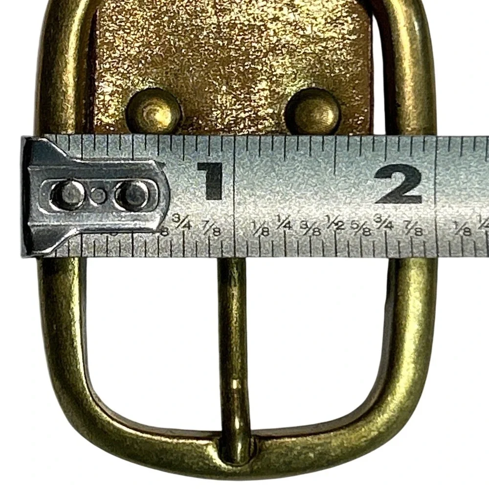 Womens Distressed Metallic Gold Studded Leather Belt Wide Brass Buckle L (33-37)